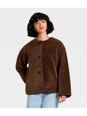 Sz S Universal Thread dark brown Teddy jacket front button up. New with tags.